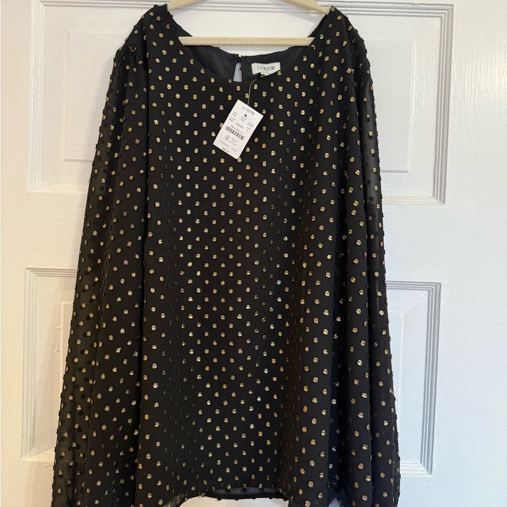 NWT J.CREW Black and Gold Polka Dot Blouse